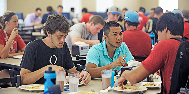 students eating in dining hall