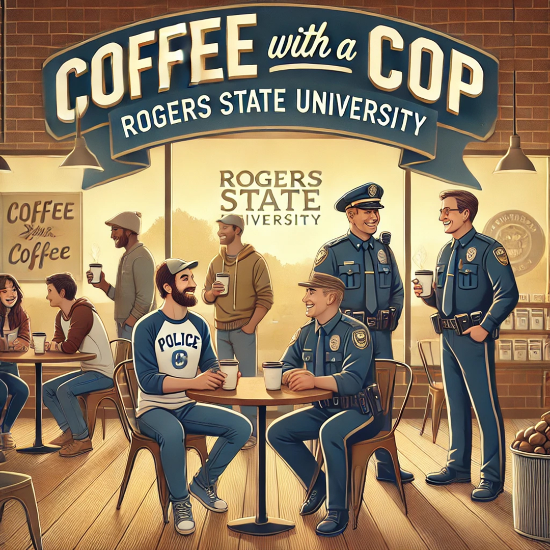 painting with cops having coffee with patrons