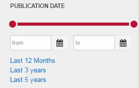 Screenshot of the Publication Date filter with no date range selected